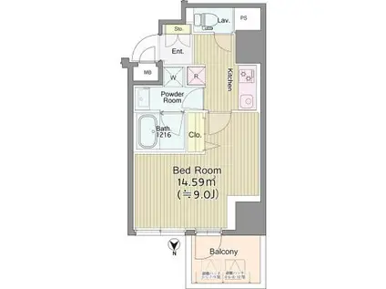 アウローラ(1K/4階)の間取り写真