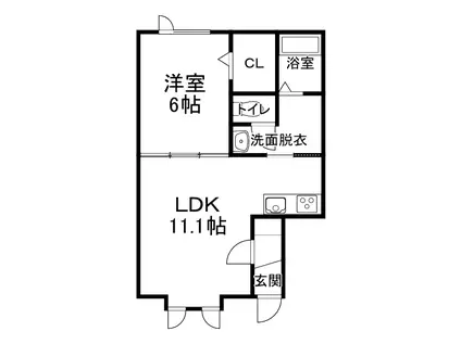 エスポワールI(1LDK/2階)の間取り写真