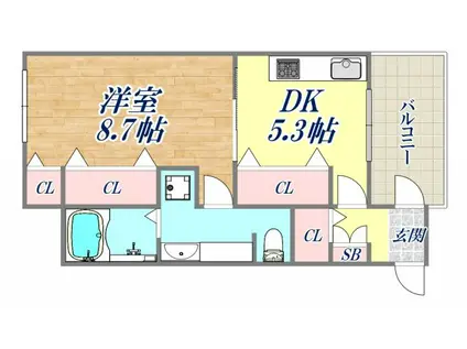 ノースコート北口(1DK/2階)の間取り写真