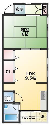 日下マンション(1LDK/4階)の間取り写真