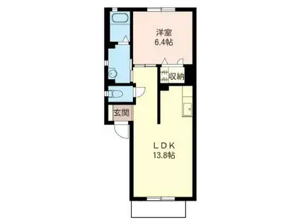 ラ・メゾン・イッコクB(1LDK/1階)の間取り写真