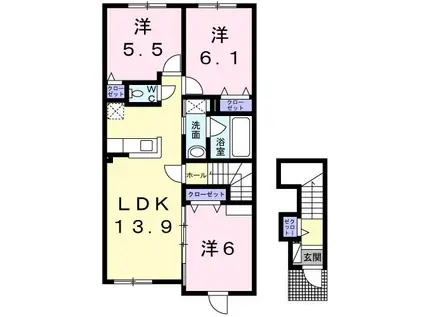 ル・コンフォー 豊岡(3LDK/2階)の間取り写真