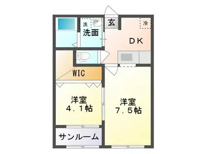 LAKI I(2DK/1階)の間取り写真