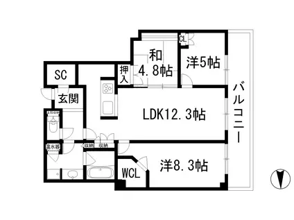 ジオタワー宝塚ウエスト(3LDK/8階)の間取り写真