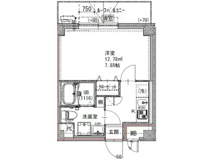 GENOVIA六町(1K/4階)の間取り写真