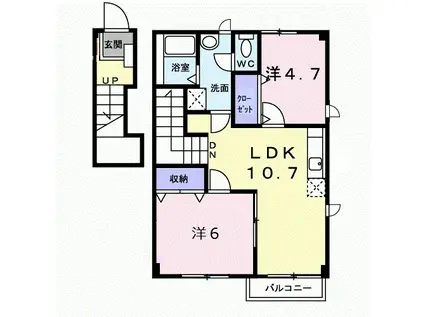 ラヴィアン・ローズ(2LDK/2階)の間取り写真