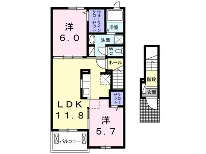 レジデンスエバーグリーン植木A(2LDK/2階)の間取り写真