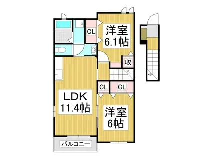 ブルックウエスト(2LDK/2階)の間取り写真
