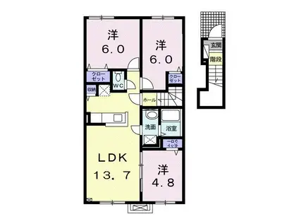 メゾン五稜郭 1番館(3LDK/2階)の間取り写真