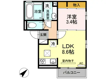 エスポワール花(1LDK/1階)の間取り写真