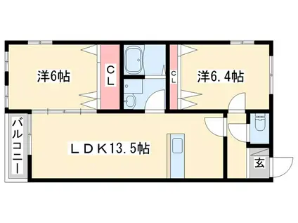 ラシードコート(2LDK/1階)の間取り写真
