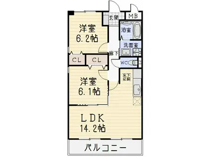 カーサ犬山II(2LDK/2階)の間取り写真