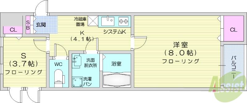 AZUL塩釜(1SK/1階)の間取り写真
