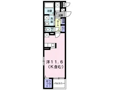 ベルソーラ(ワンルーム/2階)の間取り写真