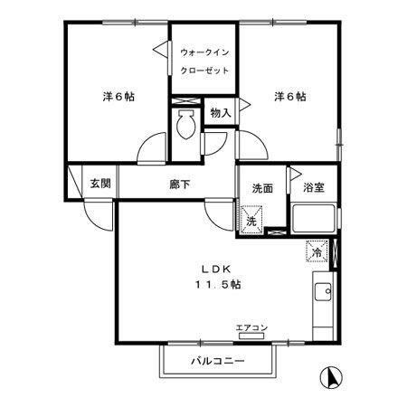 グランヴィラージュC(2LDK/2階)の間取り写真
