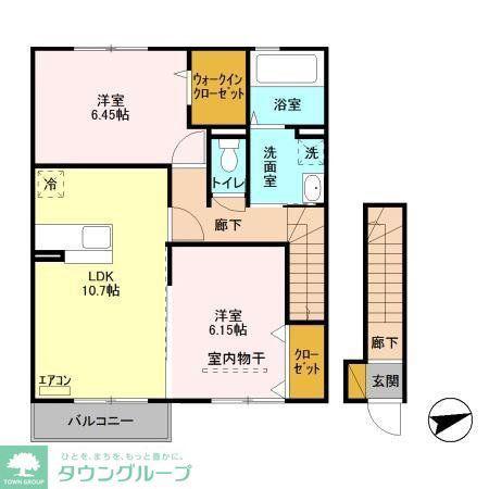 サザンハート吉岡 A棟(2LDK/2階)の間取り写真