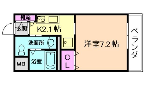 パークナードフィット箕面船場(ワンルーム/2階)の間取り写真