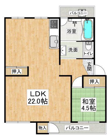 狩口台団地(1LDK/5階)の間取り写真
