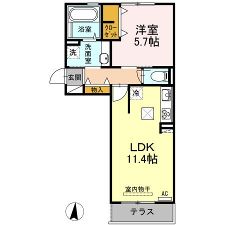 キャルル A棟(1LDK/1階)の間取り写真