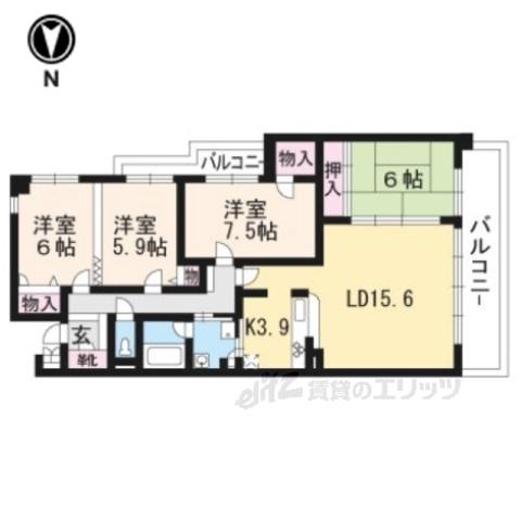 ユニーブル京都紫野(4LDK/5階)の間取り写真