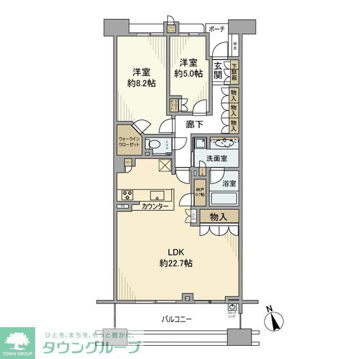 港北センターヒルズC棟(2LDK/4階)の間取り写真