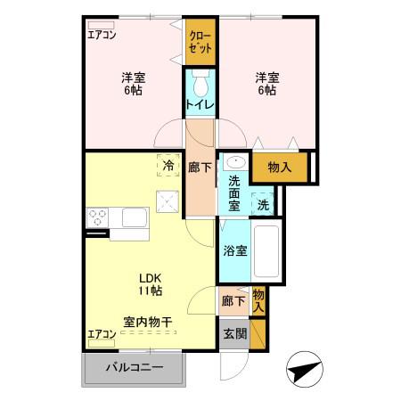 ミッドパレスII(2LDK/1階)の間取り写真