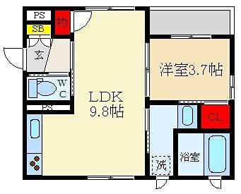 ピコットVI(1LDK/1階)の間取り写真