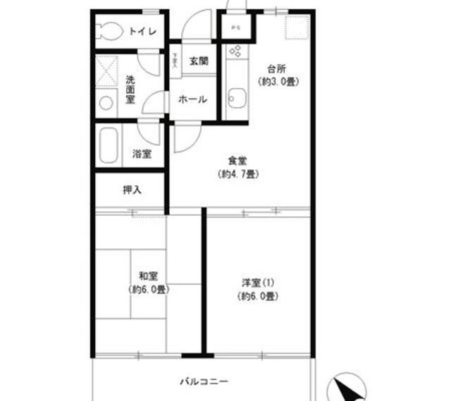 ベイシティメゾン石川町(2DK/4階)の間取り写真