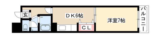 アーバンドエル杁中(1DK/7階)の間取り写真