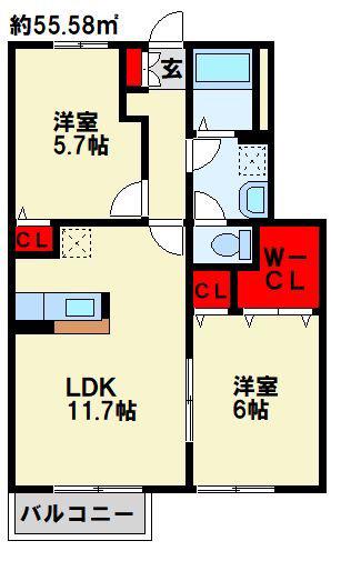 エスポワールハイムD(2LDK/1階)の間取り写真