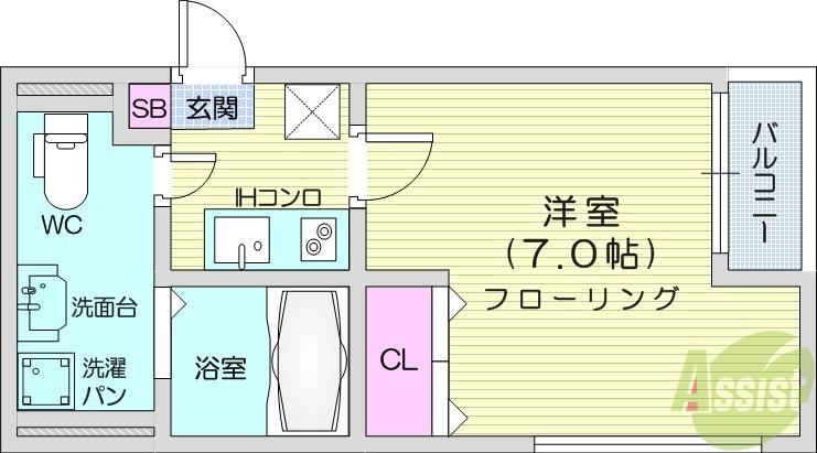 アルカンシェルREN1(1K/2階)の間取り写真