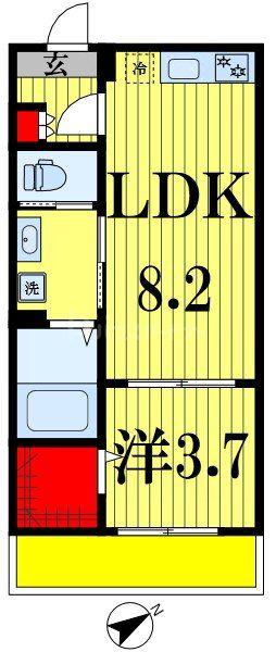 ASJ南流山(1LDK/1階)の間取り写真