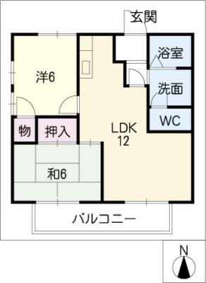 ウエストサイドKENZO A棟(2LDK/2階)の間取り写真