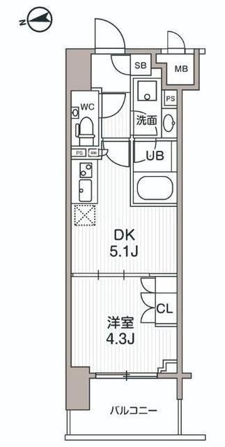 シーズンフラッツ大森エアリー(1DK/12階)の間取り写真