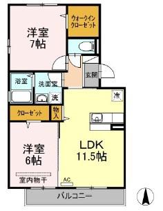 グローリー一文字(2LDK/3階)の間取り写真