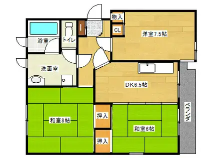 エスポワール八雲(3DK/1階)の間取り写真