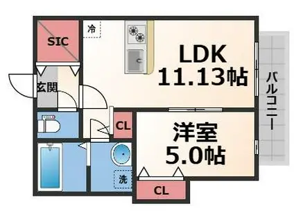 PORTO放出(1LDK/2階)の間取り写真