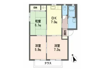 グリーンパーク結城(3DK/1階)の間取り写真