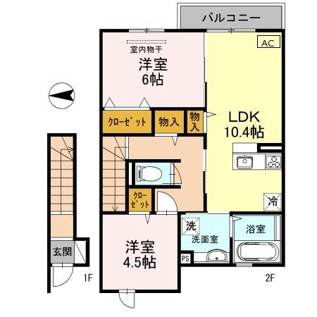 ソフィアコート伊保崎(2LDK/2階)の間取り写真