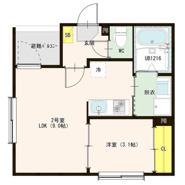 フォルトゥナ烏森町(1LDK/2階)の間取り写真