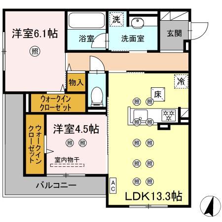 フィオーレ(2LDK/1階)の間取り写真