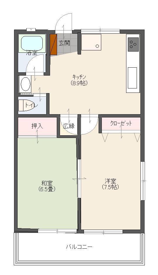 クレセントハイム(2DK/2階)の間取り写真