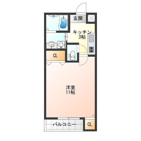 ルアン阿倍野(1K/2階)の間取り写真