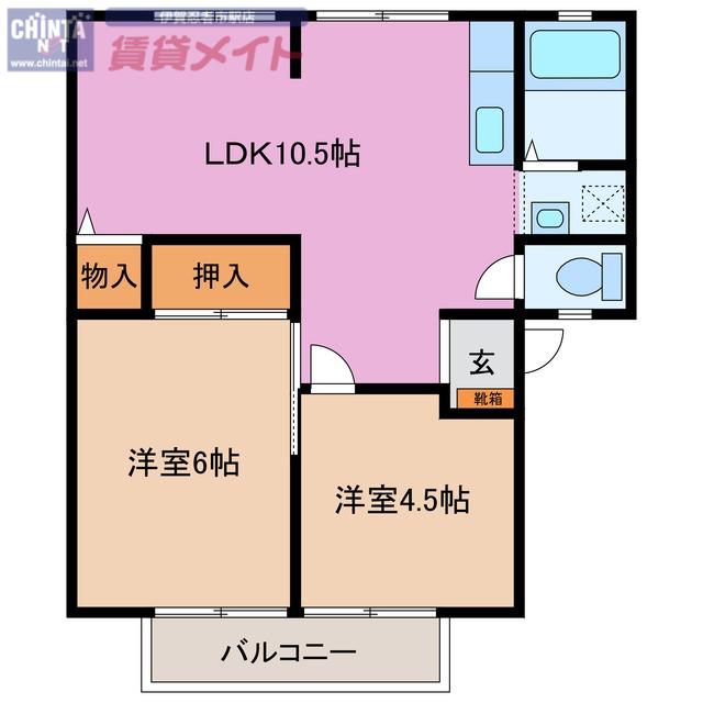 サンビレッジ佐那具A(2LDK/1階)の間取り写真