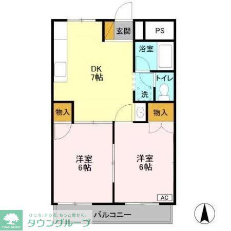ファーストグリーンA(2DK/2階)の間取り写真