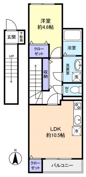 ベルゾーネ中村(1LDK/2階)の間取り写真