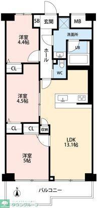 尾久橋スカイハイツ(3LDK/1階)の間取り写真
