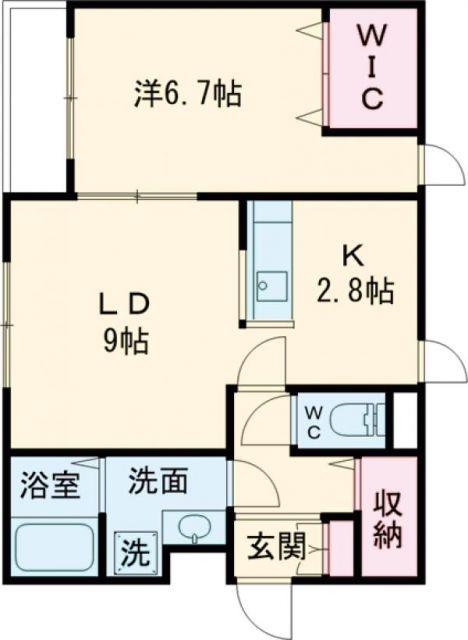 シュクル七重浜(1LDK/4階)の間取り写真