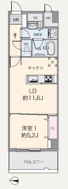 ライズ若木通(1LDK/4階)の間取り写真