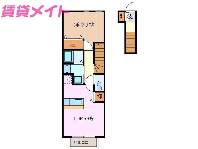 ヒラソル住山 I(1LDK/2階)の間取り写真